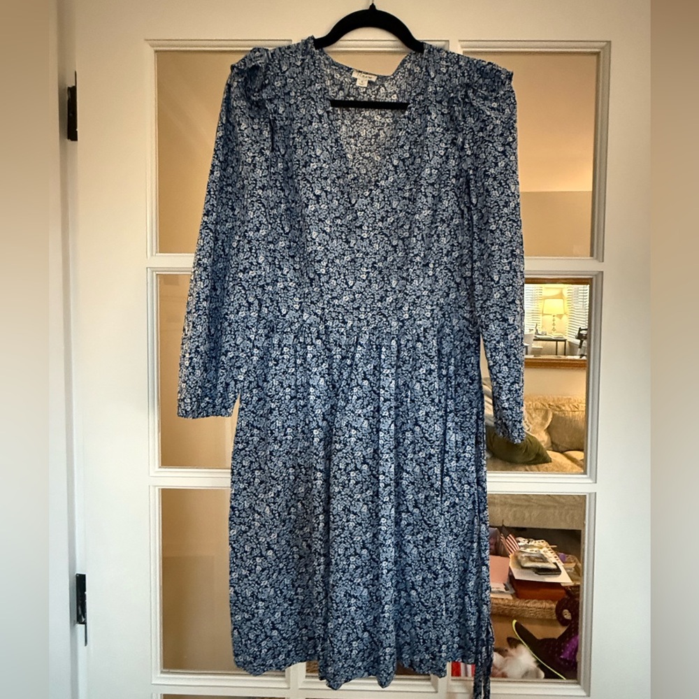J. Crew Factory Blue Floral Long Sleeve Dress